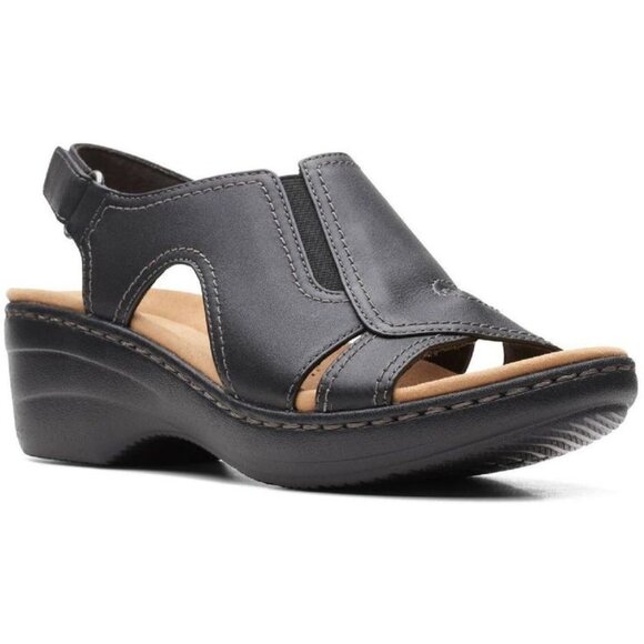Clarks Merliah Style Black Leather Sandals Women's Size 8 Medium - Picture 1 of 12